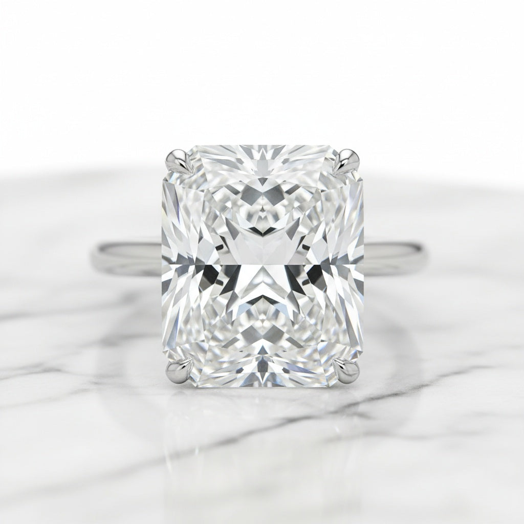 Aurevyn Moissanite 3.0Ct Halo Radiant Cut White Gold Wedding Ring with Oval Cut Wedding Band