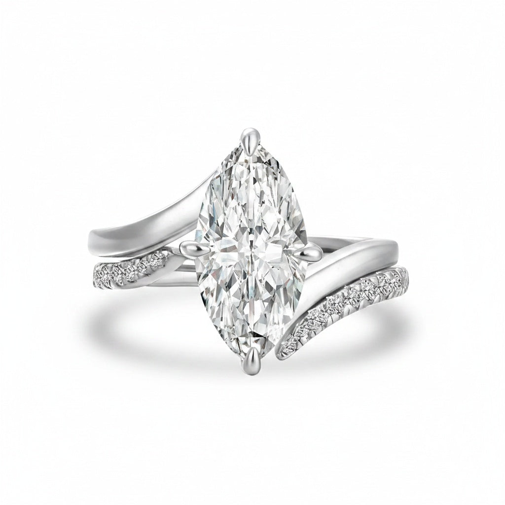 Aurevyn Moissanite 3.0Ct Marquise Cut Insert Wedding Ring Set For Women In Sterling Silver