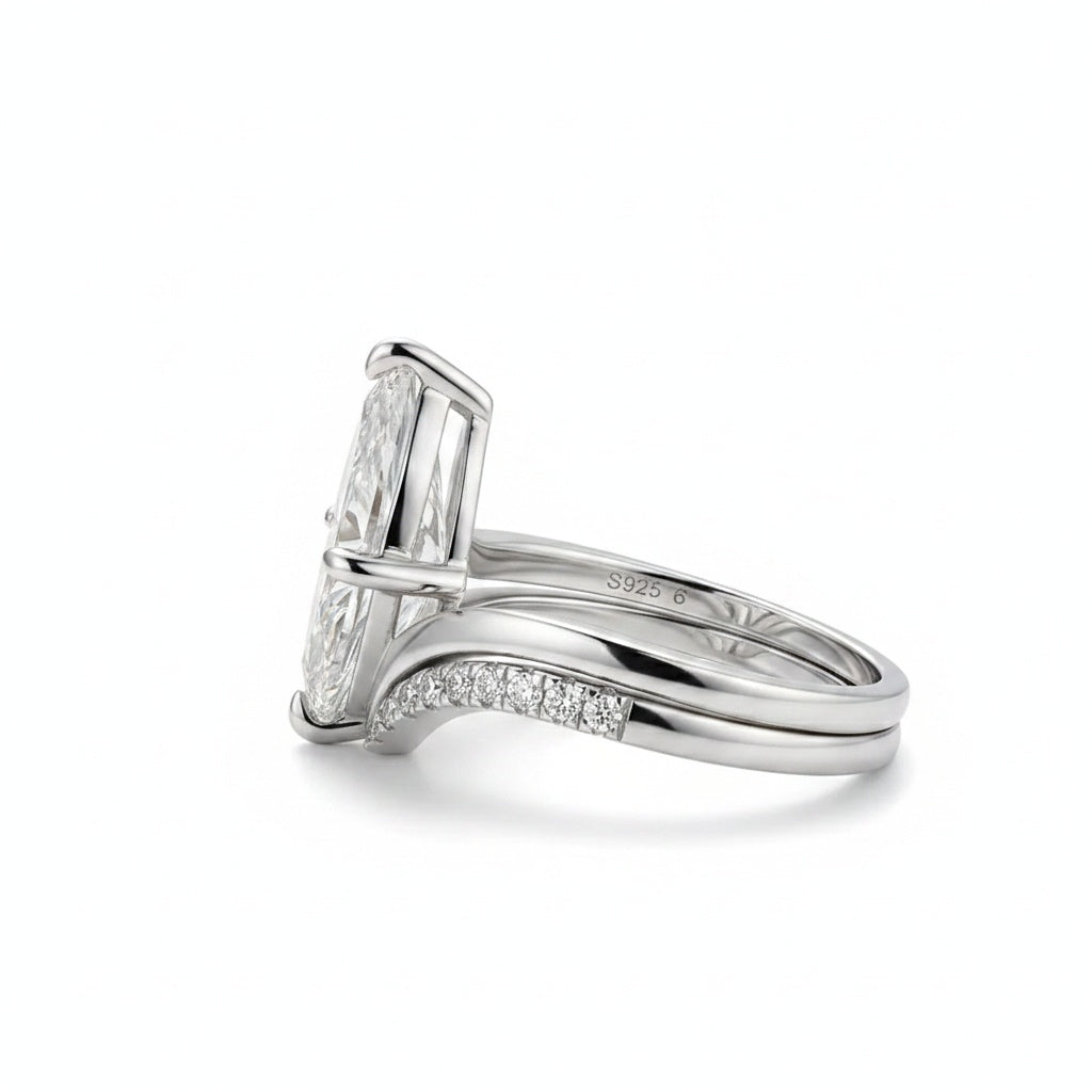 Aurevyn Moissanite 3.0Ct Marquise Cut Insert Wedding Ring Set For Women In Sterling Silver