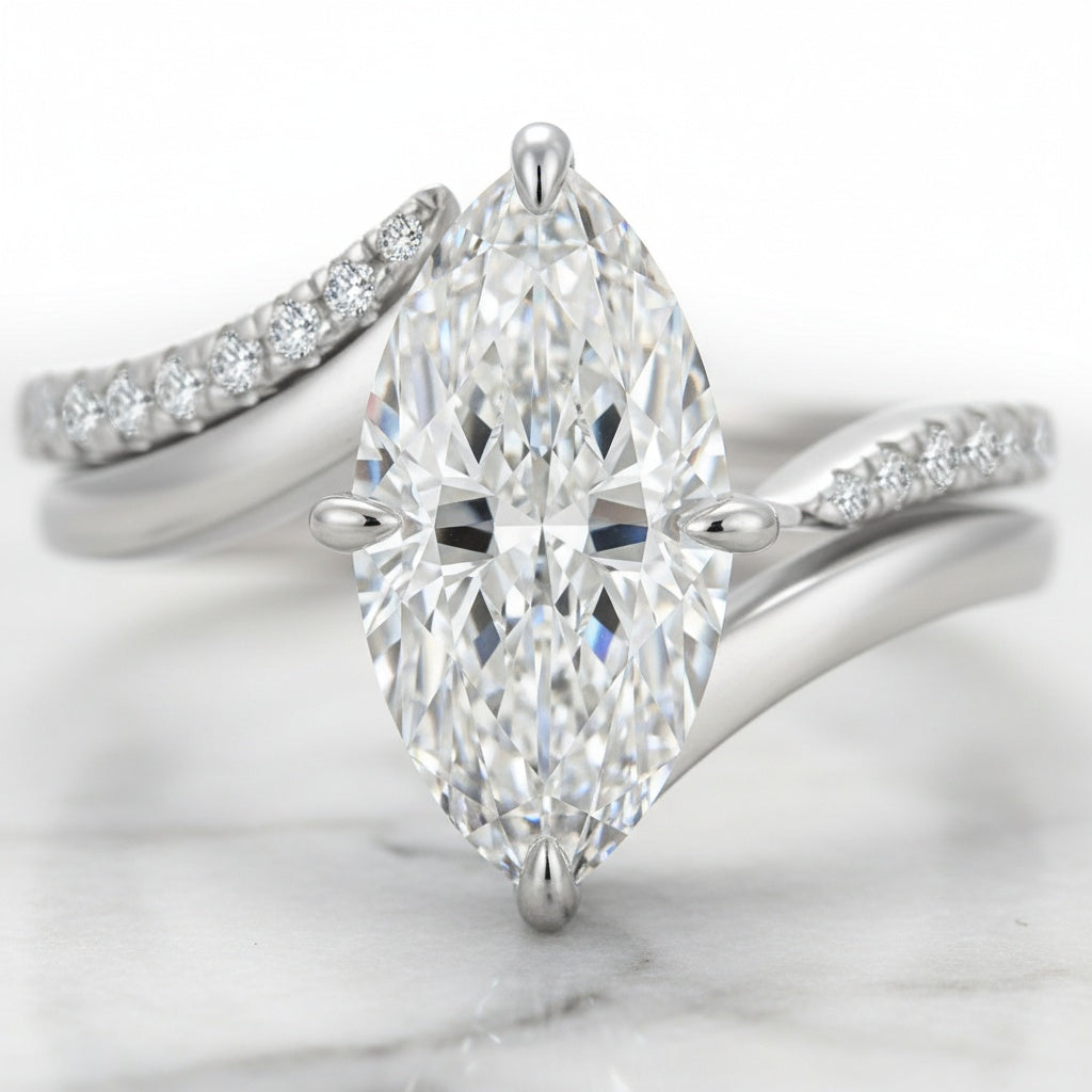 Aurevyn Moissanite 3.0Ct Marquise Cut Insert Wedding Ring Set For Women In Sterling Silver