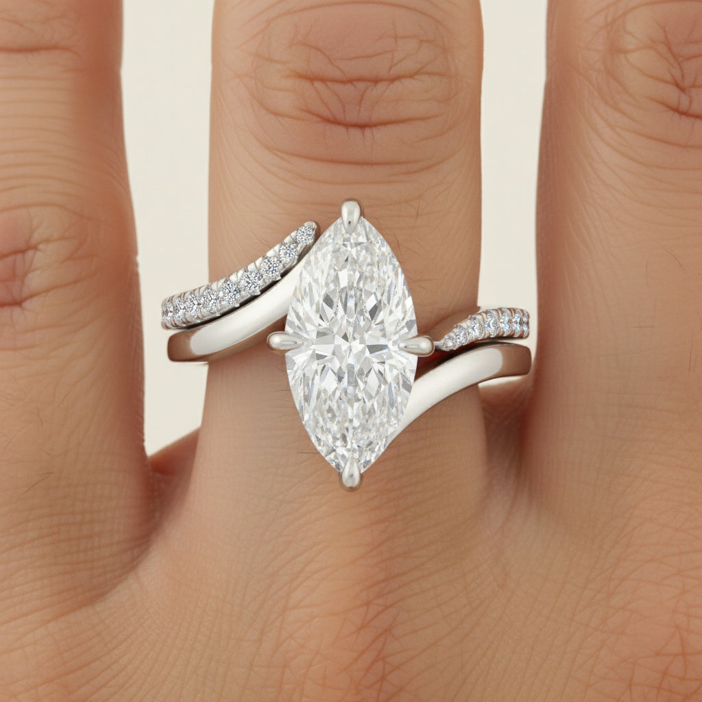 Aurevyn Moissanite 3.0Ct Marquise Cut Insert Wedding Ring Set For Women In Sterling Silver