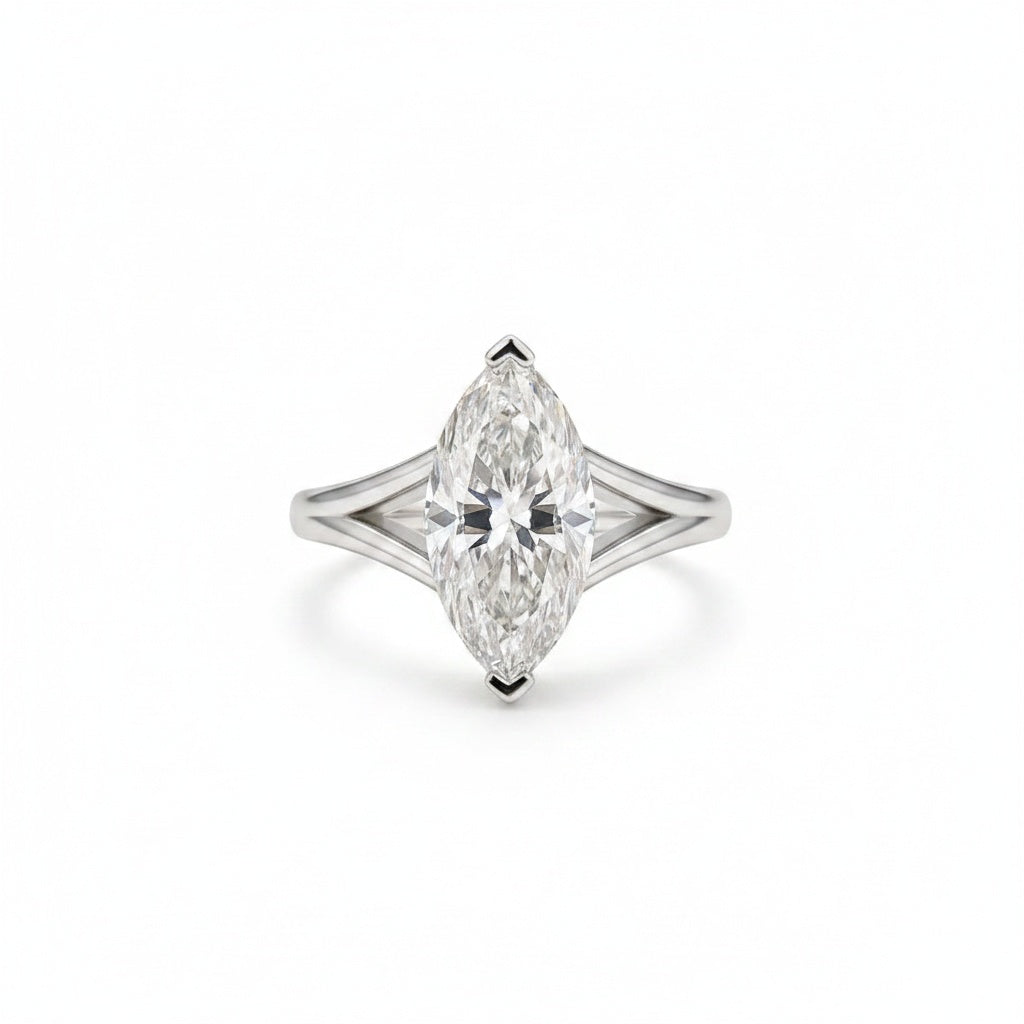 Aurevyn Moissanite 3.0Ct Marquise Cut Split Shank Engagement Ring Travel Ring In Sterling Silver