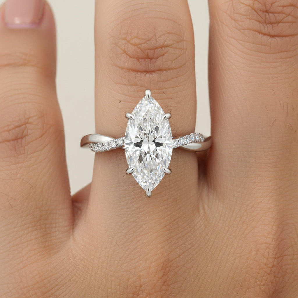 Aurevyn Moissanite 3.0Ct Marquise Cut Twist Promise Ring For Women