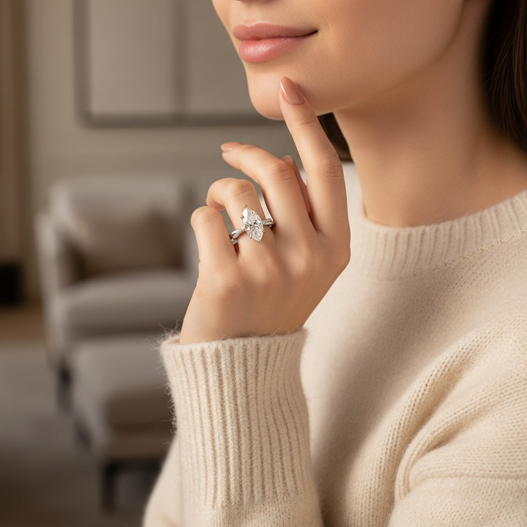 Aurevyn Moissanite 3.0Ct Marquise Cut Twist Promise Ring For Women