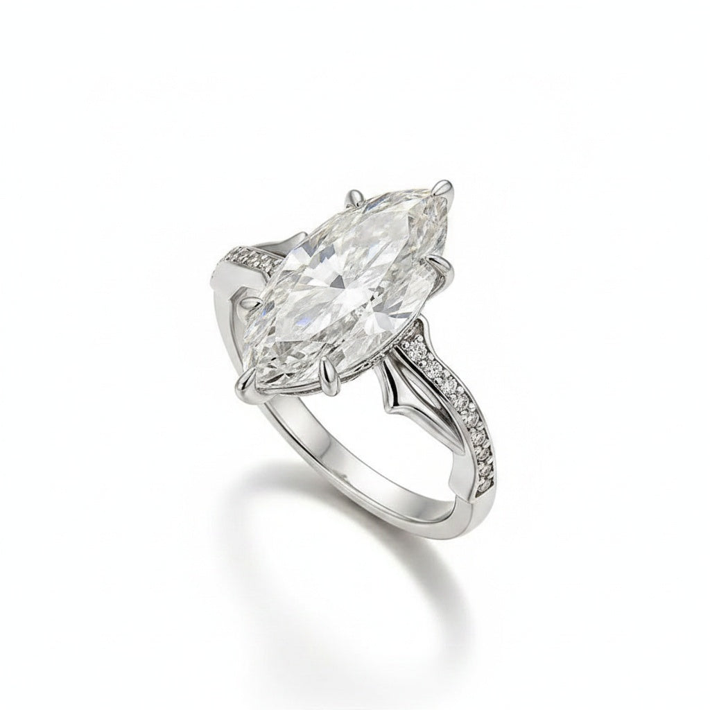 Aurevyn Moissanite 3.0Ct Marquise Cut White Gold Twist Engagement Ring In Sterling Silver