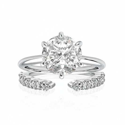 Aurevyn Moissanite 3.0Ct Round Cut 6 Prong White Gold Wedding Ring with Open Wedding Band