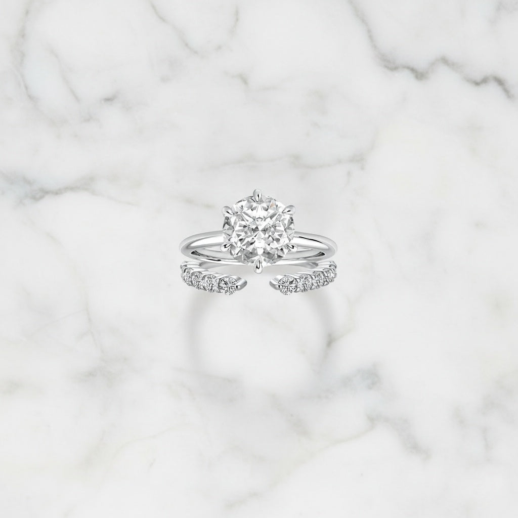 Aurevyn Moissanite 3.0Ct Round Cut 6 Prong White Gold Wedding Ring with Open Wedding Band