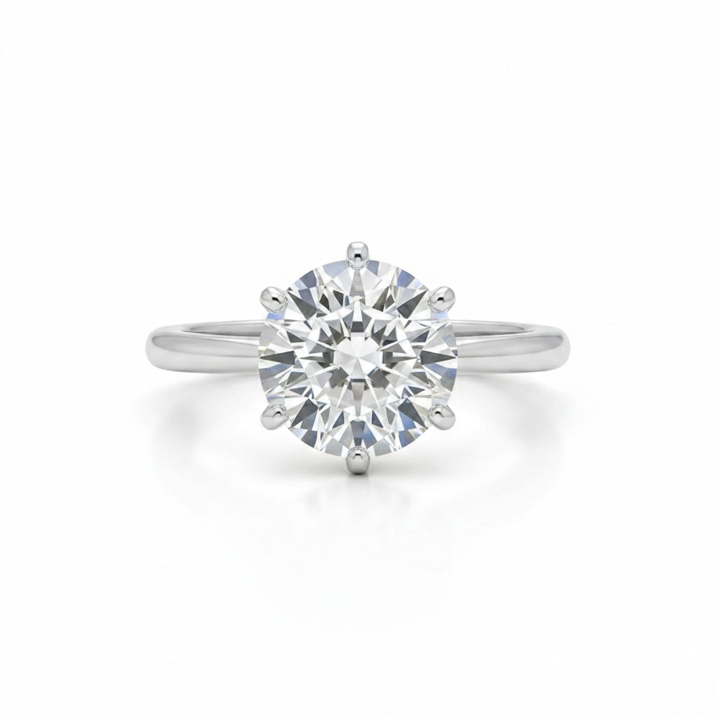 Aurevyn Moissanite 3.0Ct Round Cut Comfort Fit Six Prong Solitaire Engagement Ring