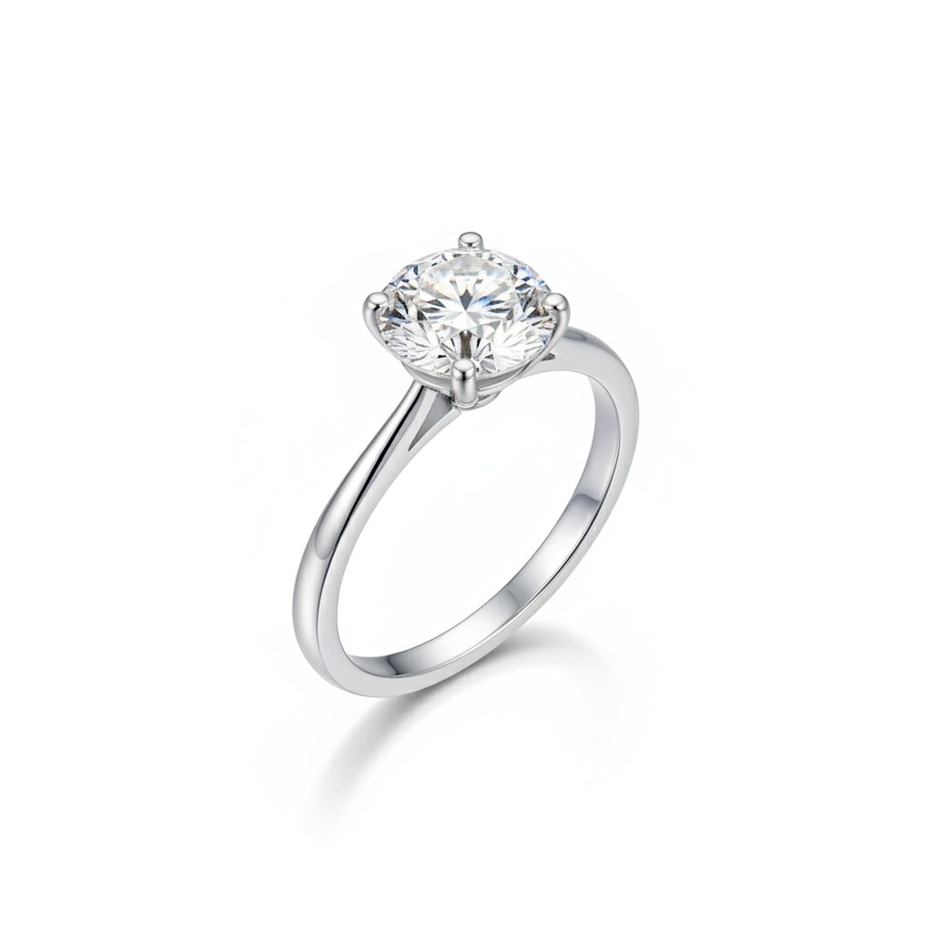 Aurevyn Moissanite 3.0Ct Round Cut Comfort Fit Six Prong Solitaire Engagement Ring