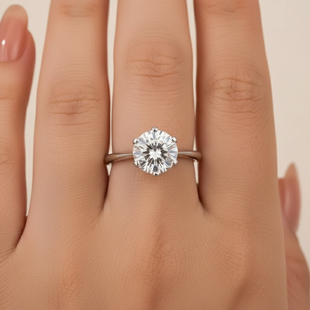 Aurevyn Moissanite 3.0Ct Round Cut Comfort Fit Six Prong Solitaire Engagement Ring