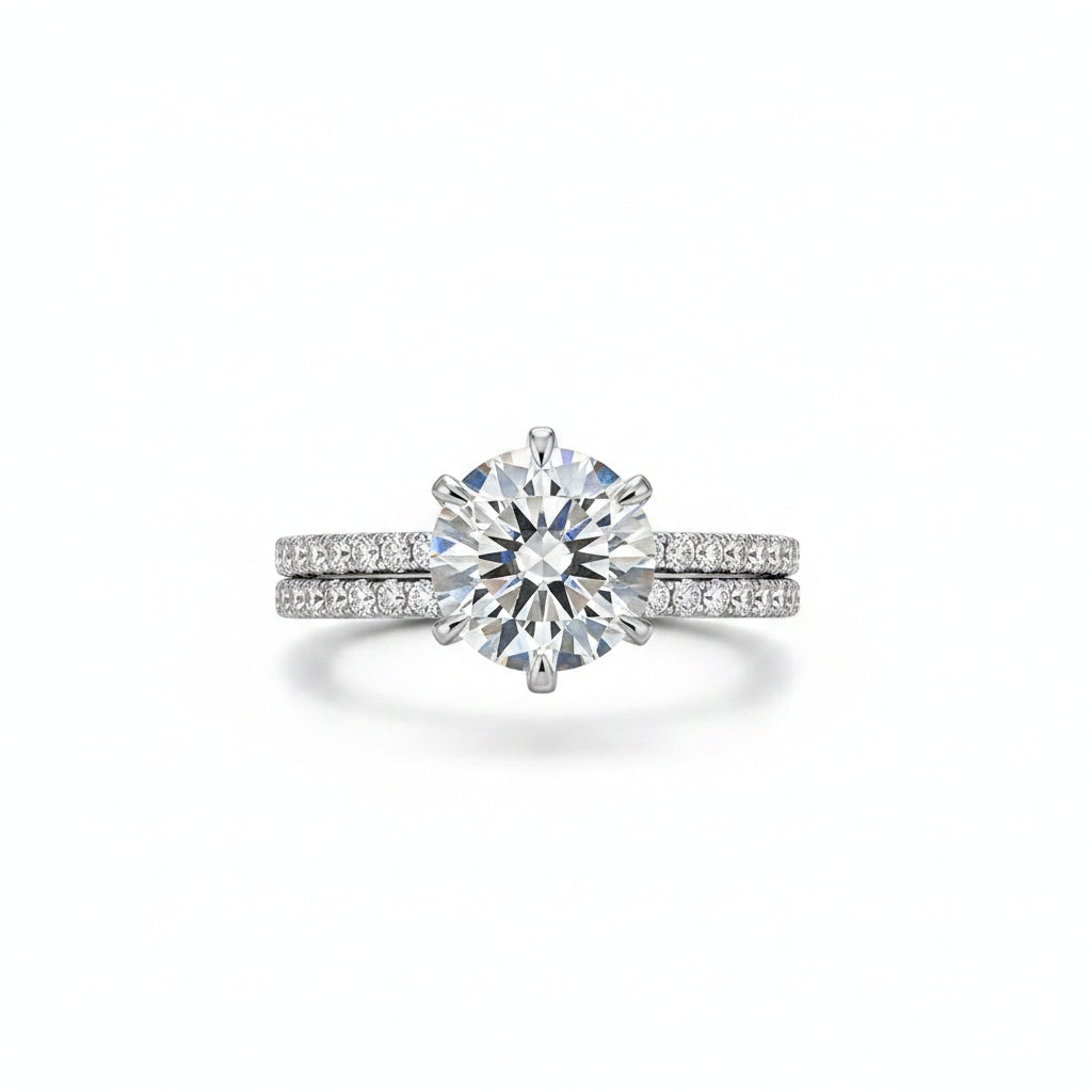 Aurevyn Moissanite 3.0Ct Round Cut White Gold Bridal Wedding Ring Set