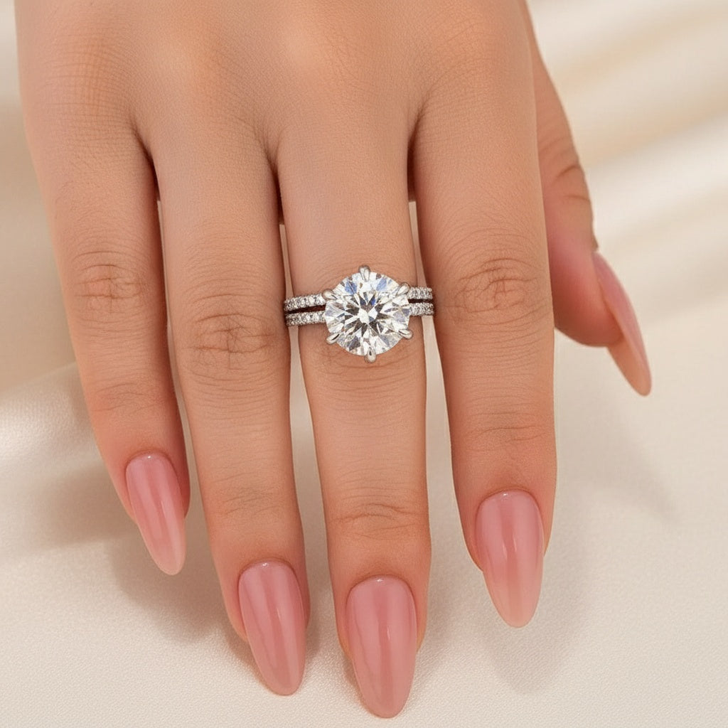 Aurevyn Moissanite 3.0Ct Round Cut White Gold Bridal Wedding Ring Set