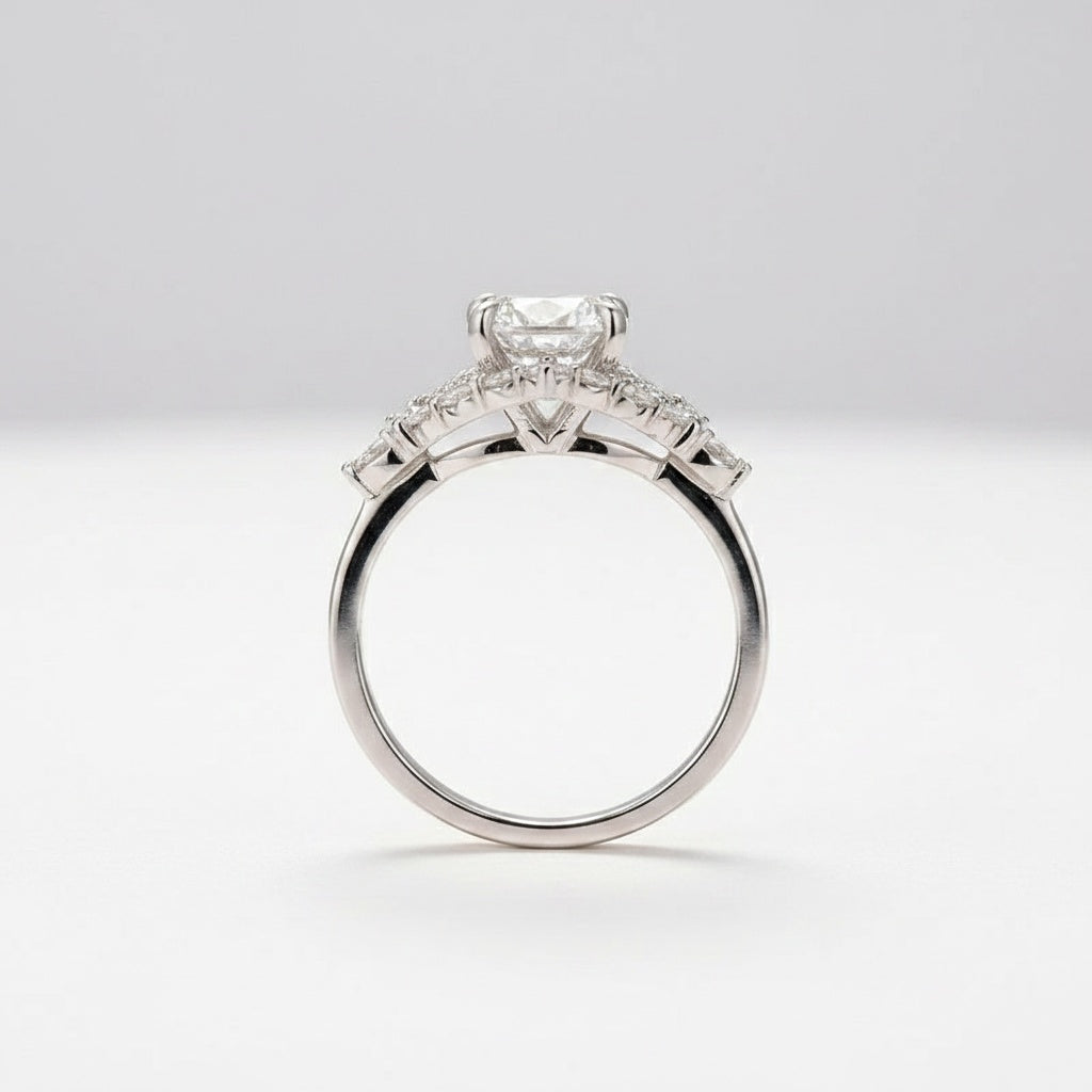 Aurevyn Moissanite 3.0Ct Round Cut White Gold Stack Wedding Ring with Jacket Wedding Band