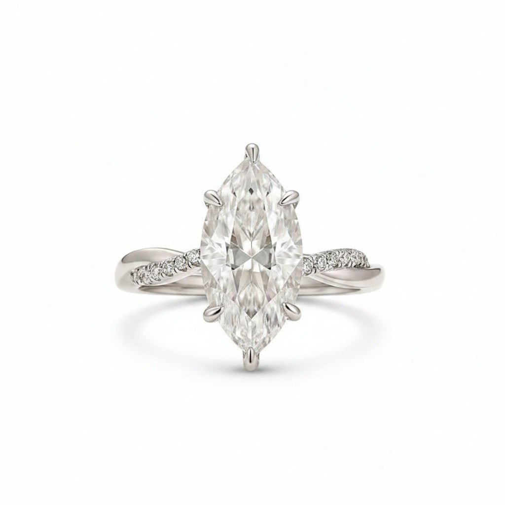 Aurevyn Moissanite 3.0Ct Twist Marquise Cut White Gold Wedding Ring Set