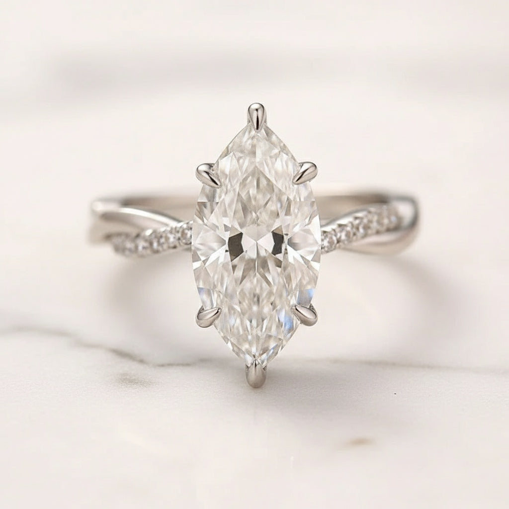 Aurevyn Moissanite 3.0Ct Twist Marquise Cut White Gold Wedding Ring Set