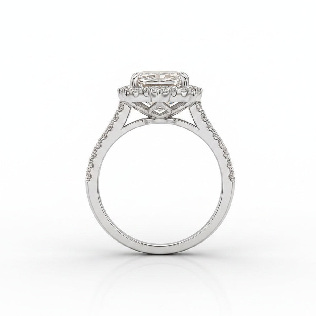 Aurevyn Moissanite 3.0Ct White Gold Halo Radiant Cut Engagement Ring