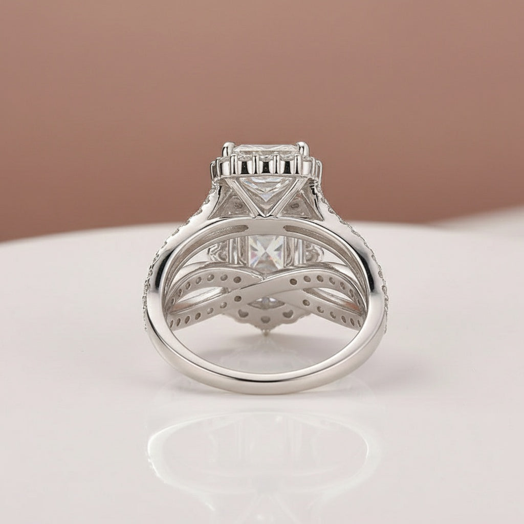 Aurevyn Moissanite 3.0Ct White Gold Halo Radiant Cut Stack Wedding Ring with Enhancer Wedding Band