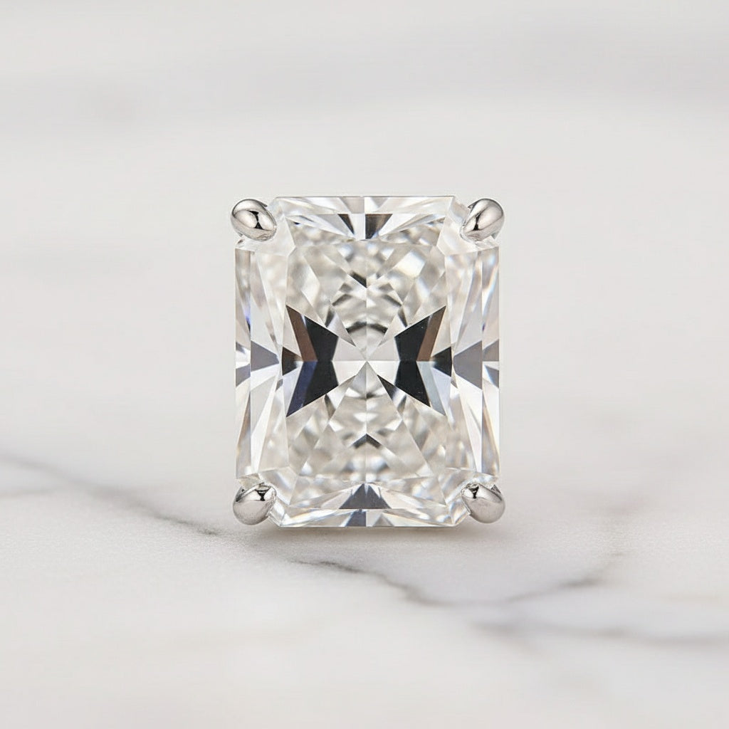 Aurevyn Moissanite 3.0Ct White Gold Halo Radiant Cut Stack Wedding Ring with Enhancer Wedding Band