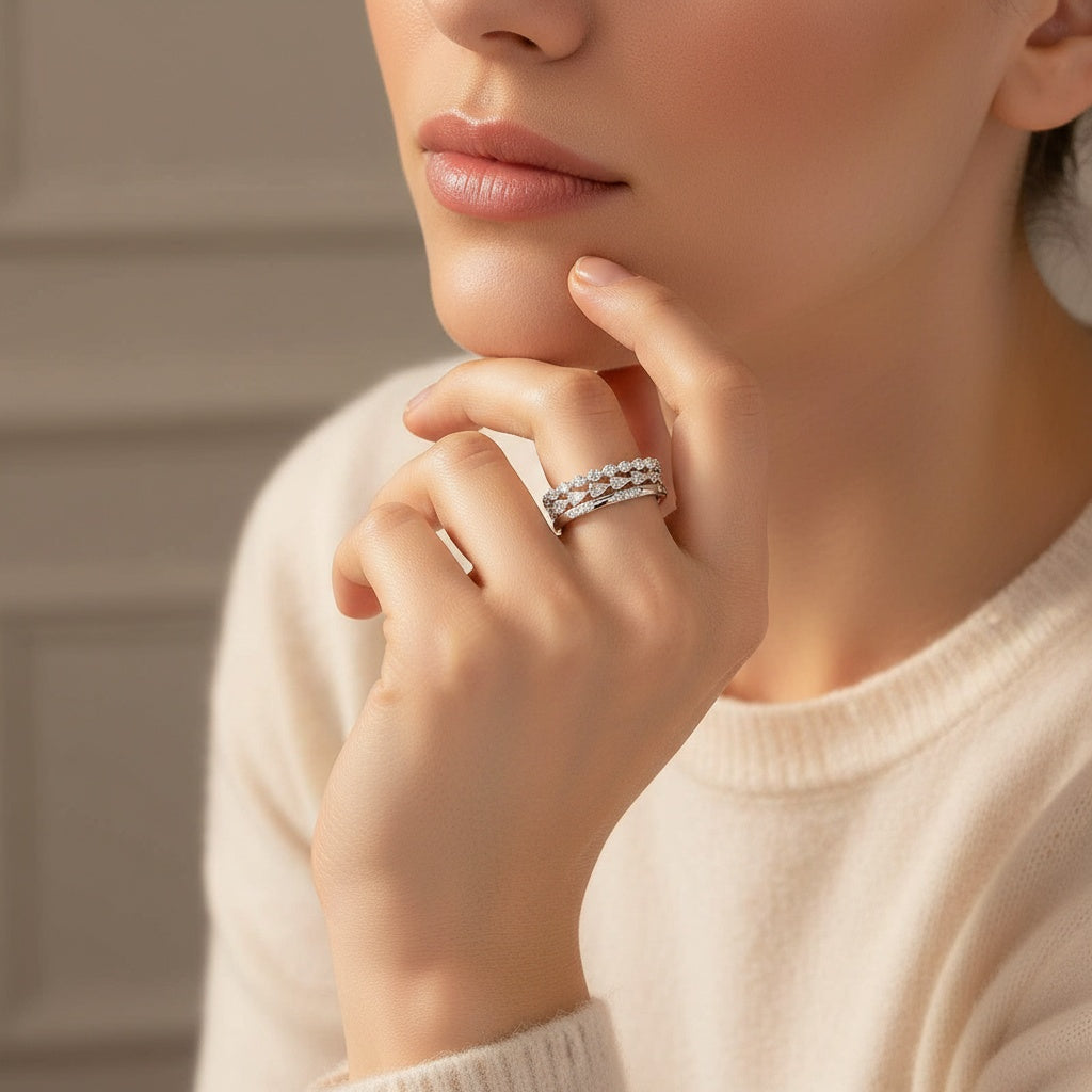 Aurevyn Moissanite 3.3Ct Round Cut & Pear Cut Wedding Band Set For Women In Sterling Silver