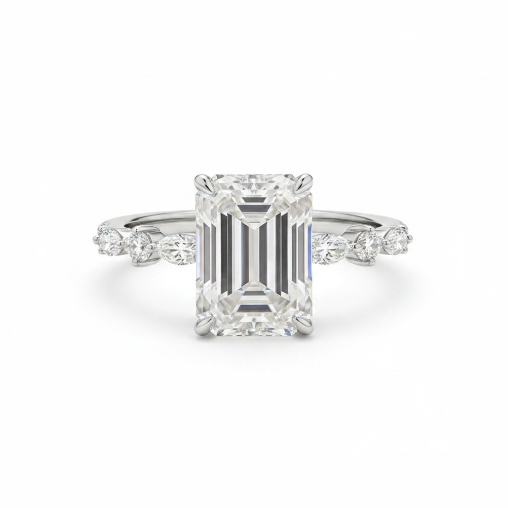 Aurevyn Moissanite 3.5 Carat Emerald Cut Classic Engagement Ring In Sterling Silver