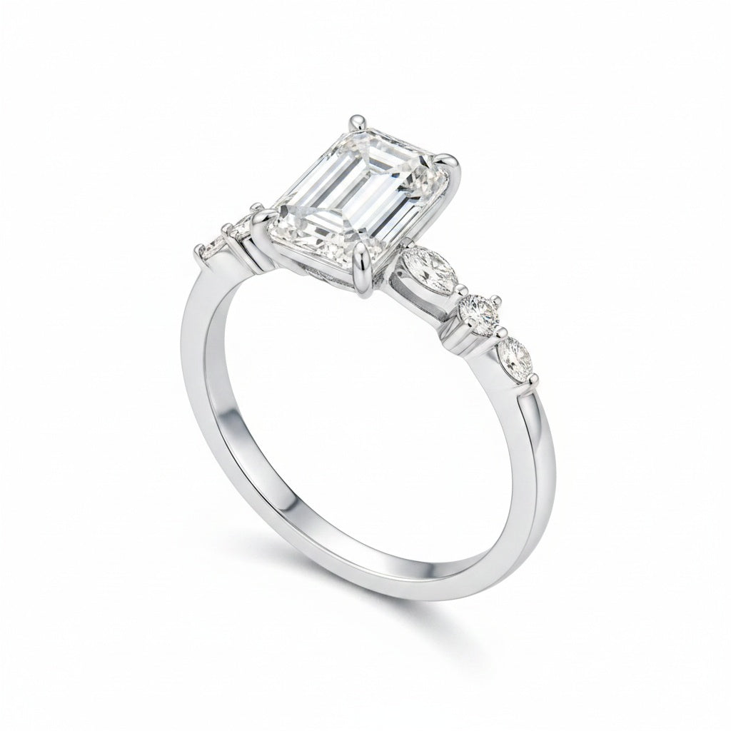 Aurevyn Moissanite 3.5 Carat Emerald Cut Classic Engagement Ring In Sterling Silver