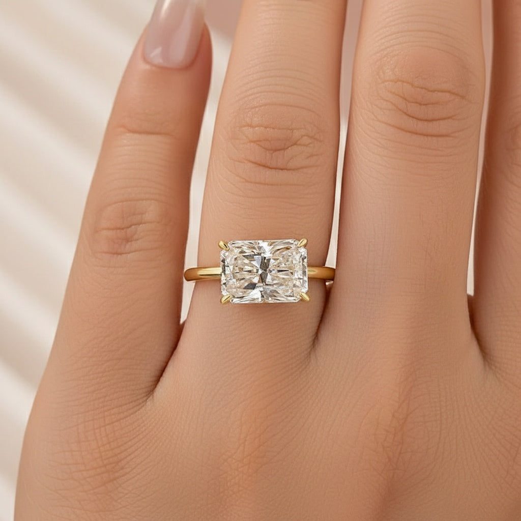 Aurevyn Moissanite 3.5 Ct East-West Radiant Cut Solitaire Engagement Ring In Sterling Silver