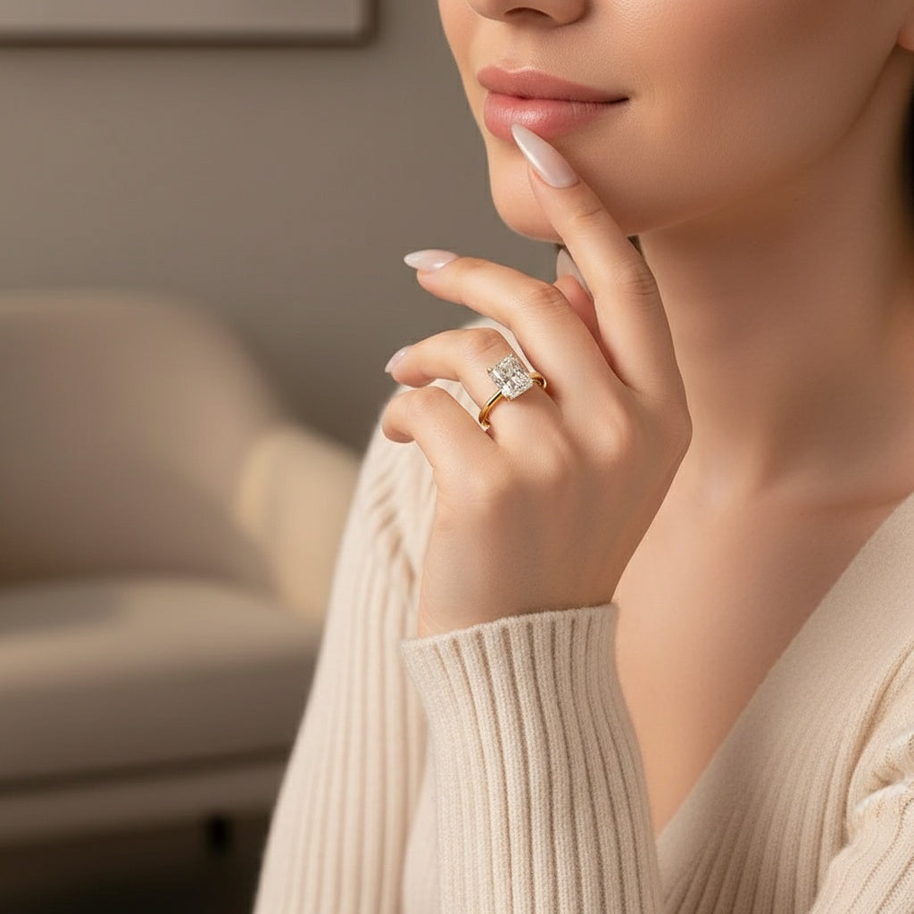 Aurevyn Moissanite 3.5 Ct East-West Radiant Cut Solitaire Engagement Ring In Sterling Silver