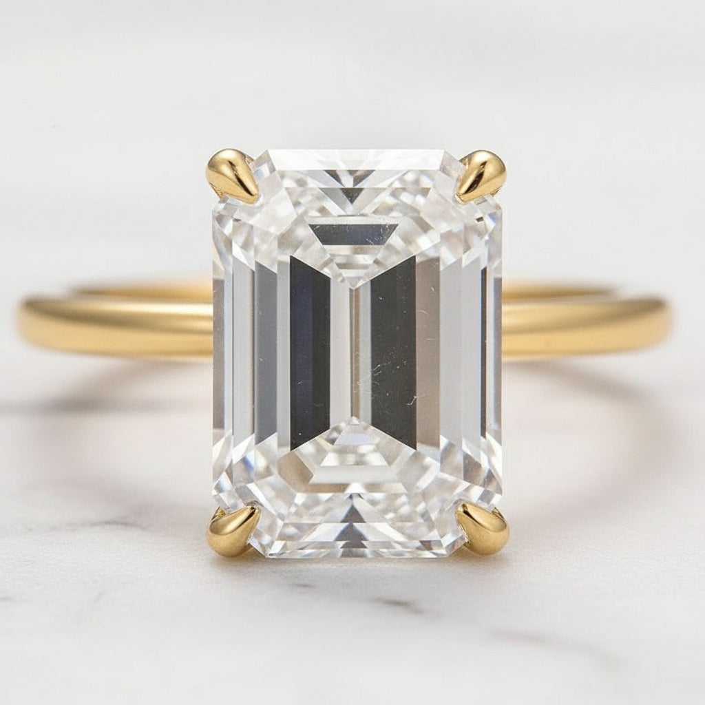 Aurevyn Moissanite 3.5 Ct Emerald Cut Yellow Gold Wedding Ring Set with Wide Band