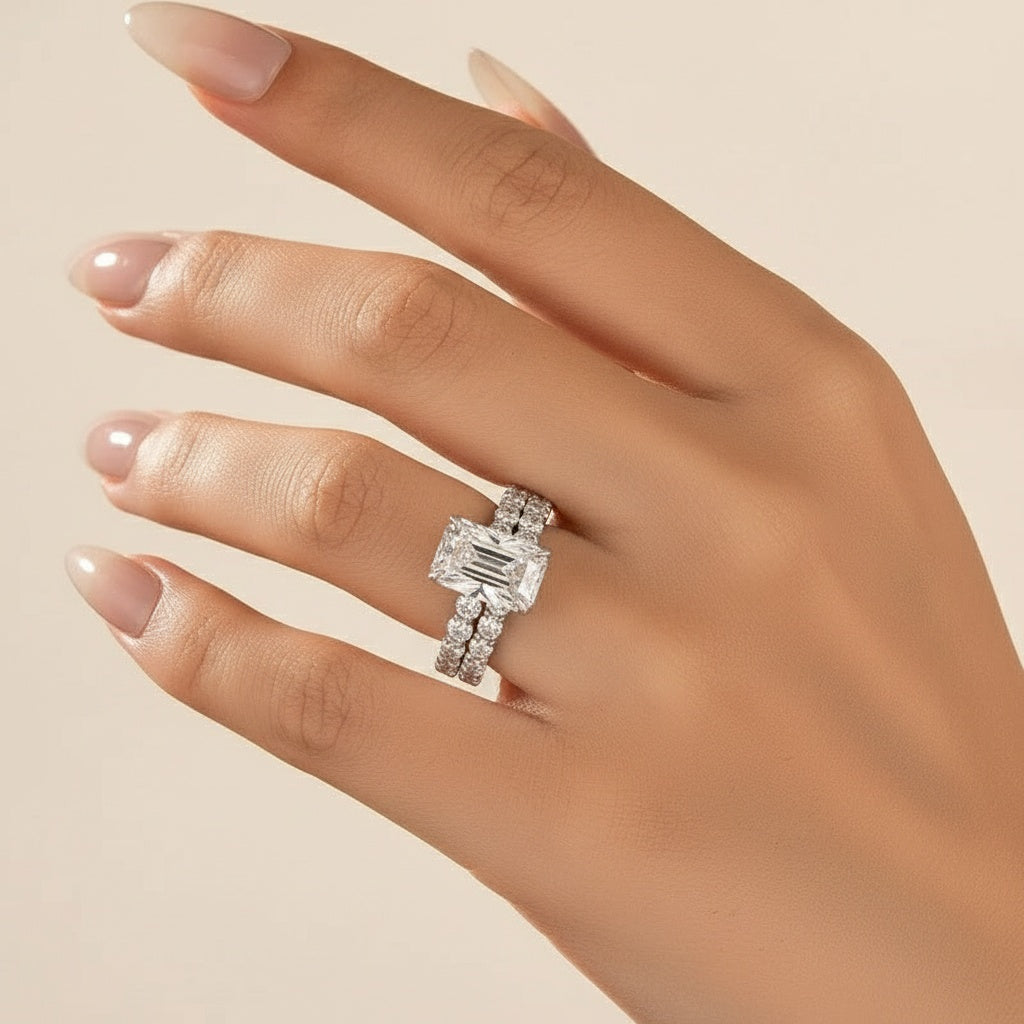 Aurevyn Moissanite 3.5 Ct Radiant Cut White Gold Wedding Ring Set For Women