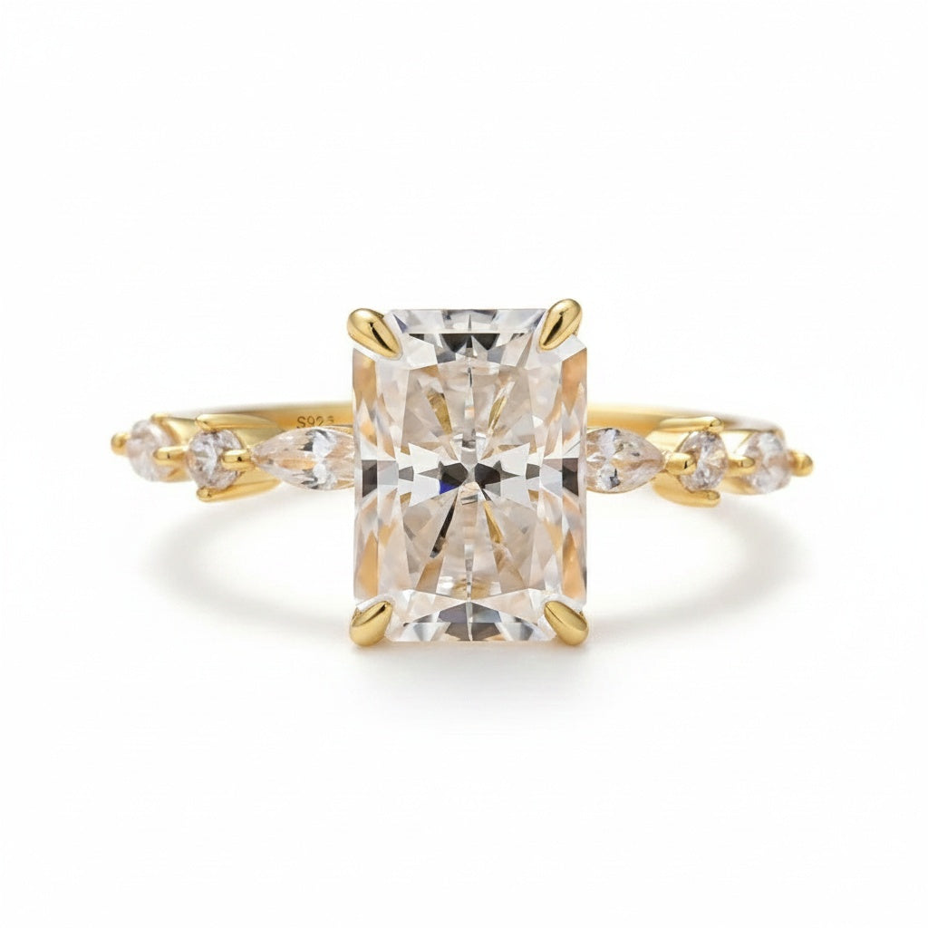 Aurevyn Moissanite 3.5 Ct Radiant Cut Yellow Gold Travel Ring For Women