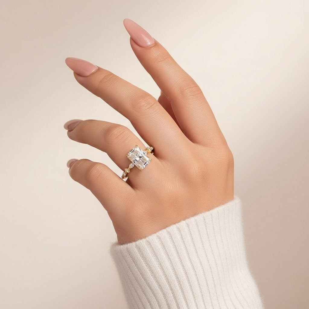 Aurevyn Moissanite 3.5 Ct Radiant Cut Yellow Gold Travel Ring For Women
