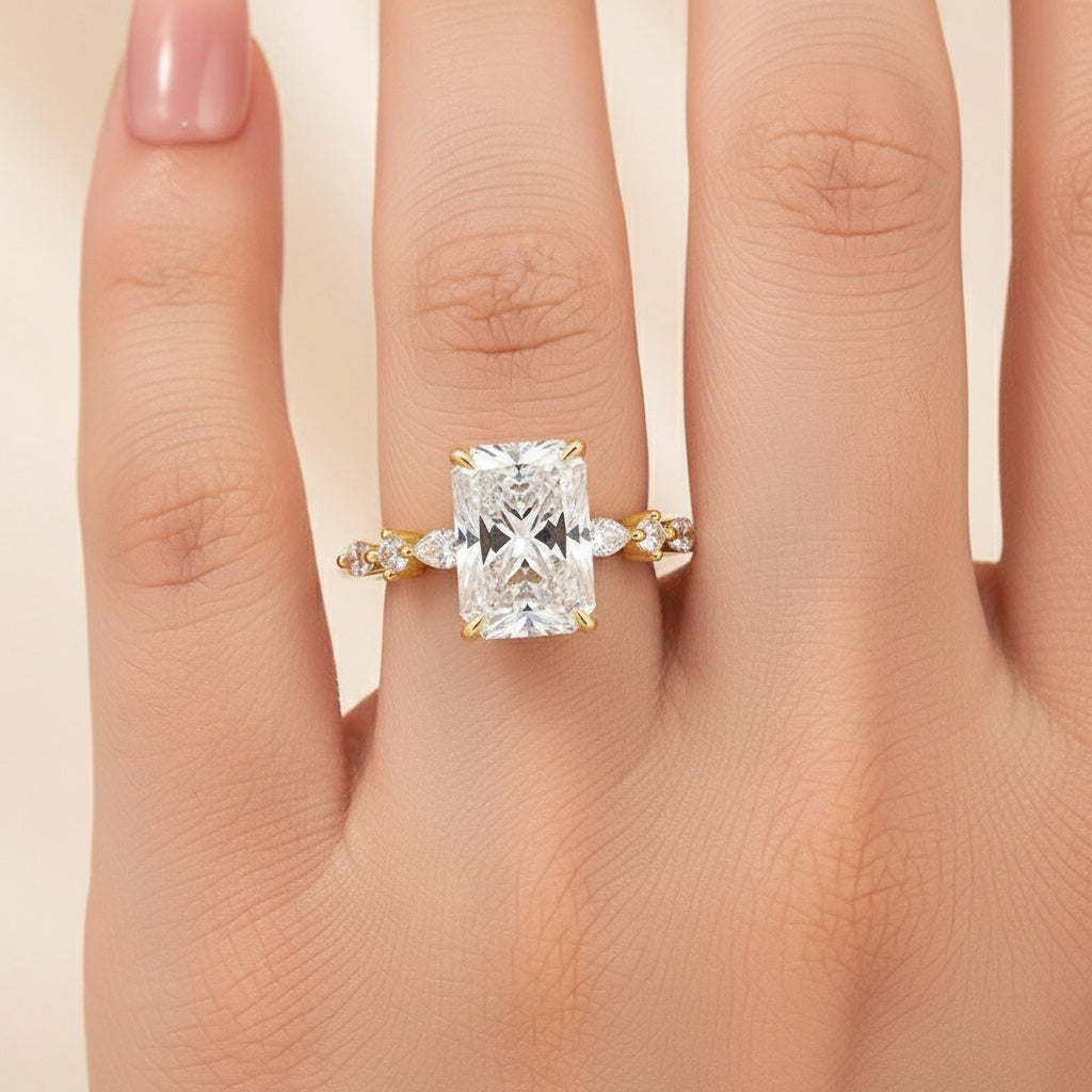 Aurevyn Moissanite 3.5 Ct Radiant Cut Yellow Gold Travel Ring For Women