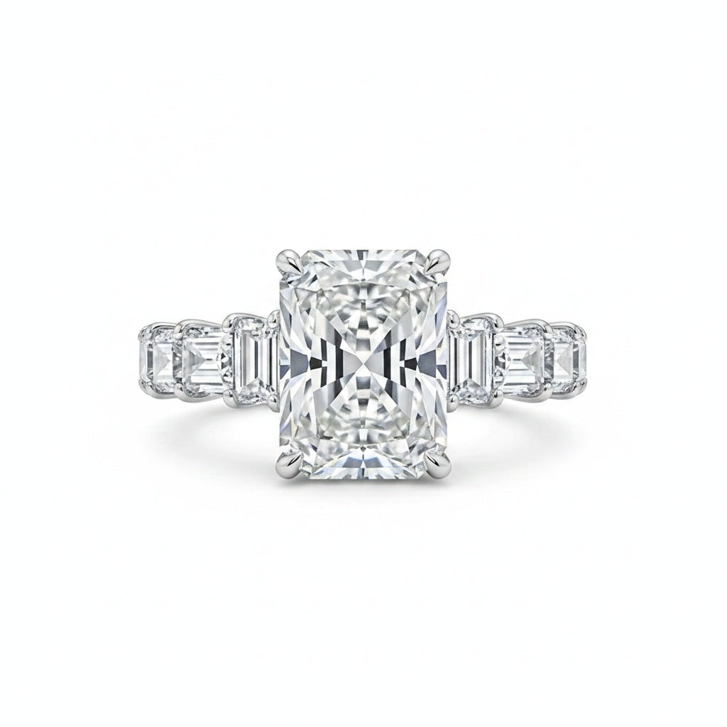 Aurevyn Moissanite 3.5Ct Radiant Cut Engagement Ring with 3.0Ct Radiant Cut Band