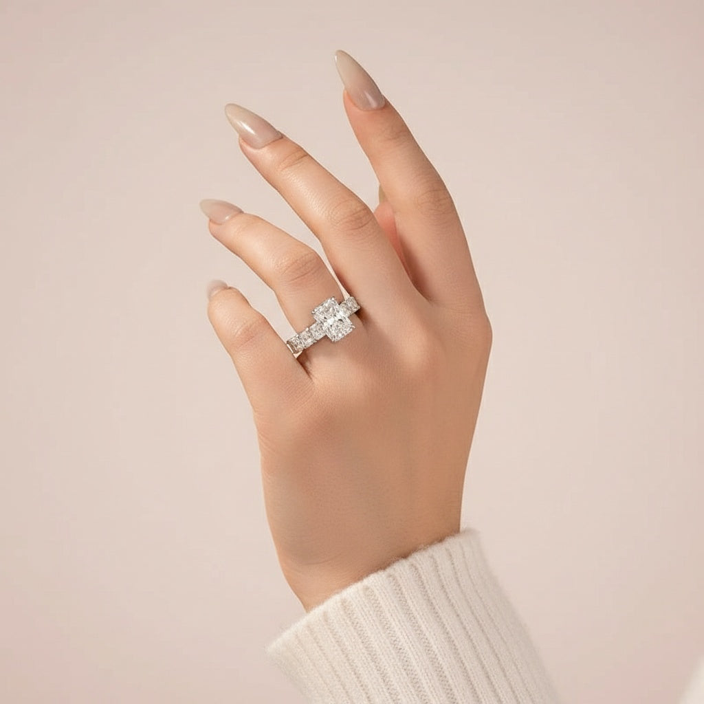 Aurevyn Moissanite 3.5Ct Radiant Cut Engagement Ring with 3.0Ct Radiant Cut Band