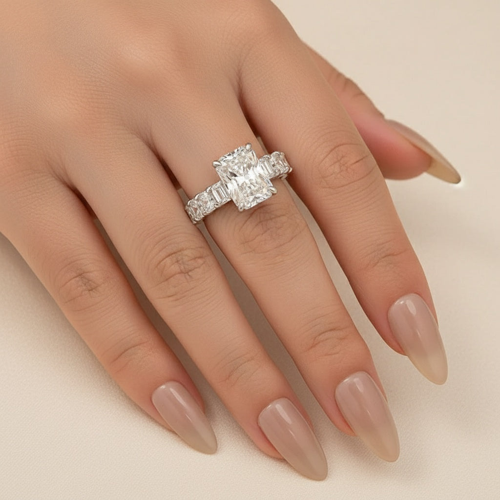 Aurevyn Moissanite 3.5Ct Radiant Cut Engagement Ring with 3.0Ct Radiant Cut Band