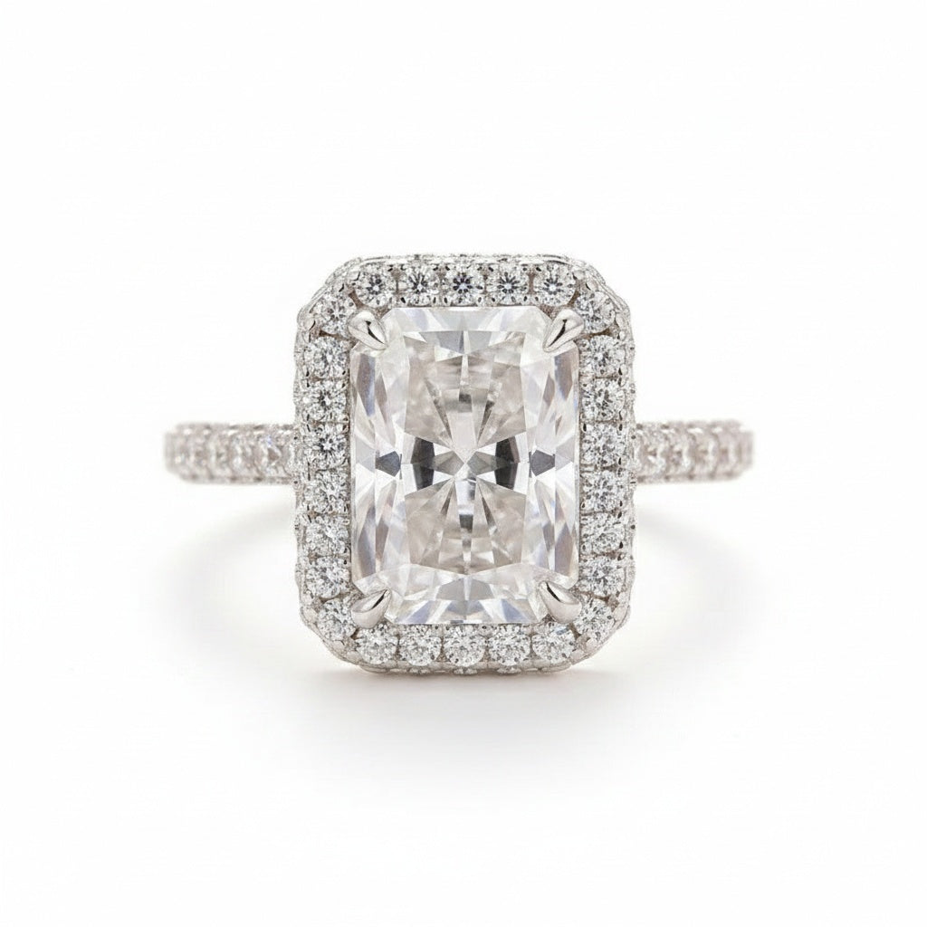 Aurevyn Moissanite 3.5Ct Radiant Cut Halo Engagement Ring In Sterling Silver