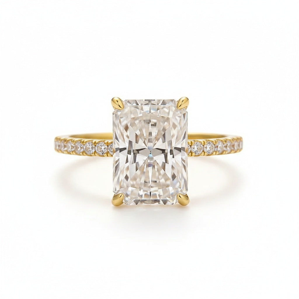 Aurevyn Moissanite 3.5Ct Radiant Cut Hidden Halo Engagement Ring in Sterling Silver