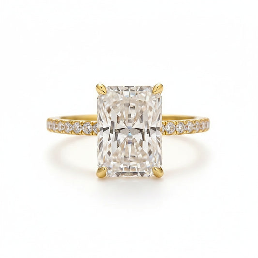 Aurevyn Moissanite 3.5Ct Radiant Cut Hidden Halo Engagement Ring in Sterling Silver