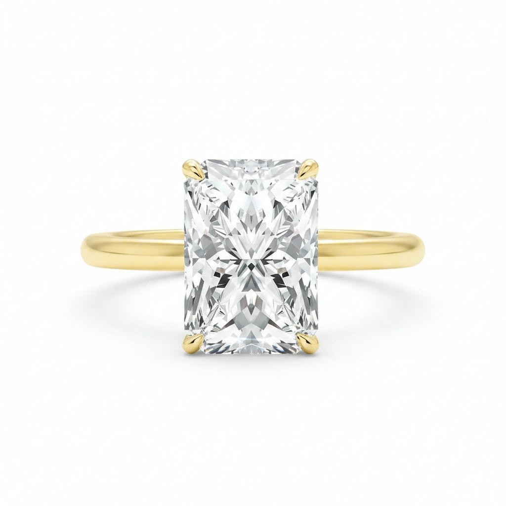 Aurevyn Moissanite 3.5Ct Radiant Cut Solitaire Yellow Gold Engagement Ring in Sterling Silver