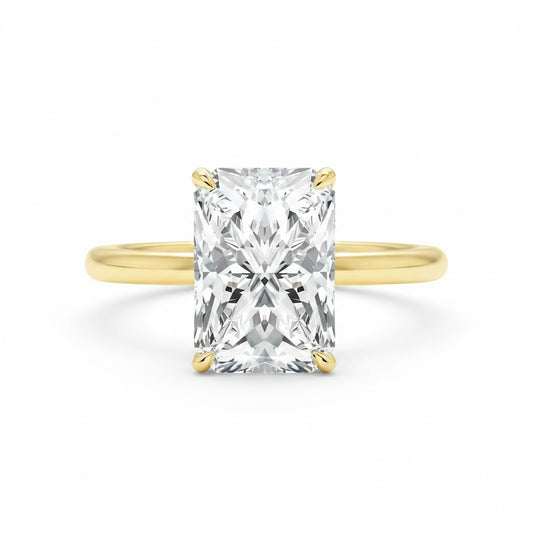 Aurevyn Moissanite 3.5Ct Radiant Cut Solitaire Yellow Gold Engagement Ring in Sterling Silver