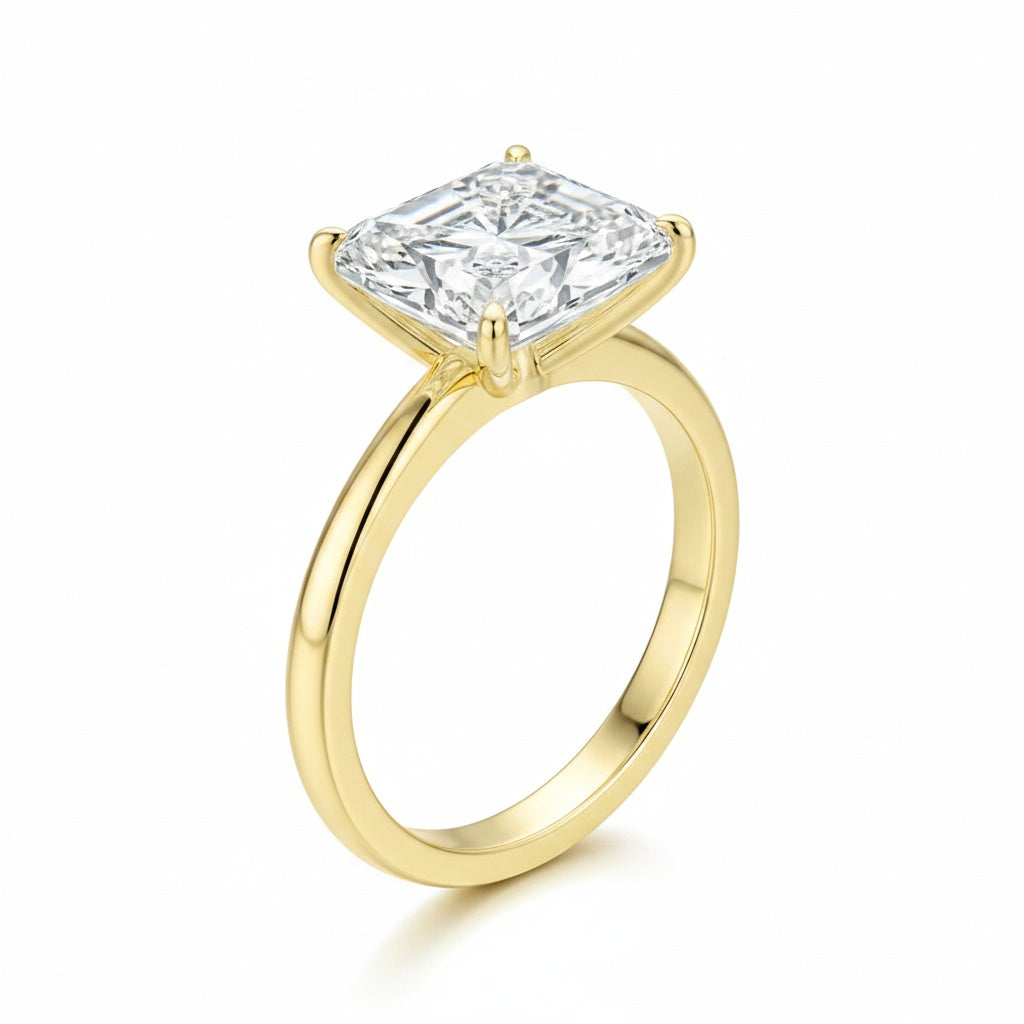Aurevyn Moissanite 3.5Ct Radiant Cut Solitaire Yellow Gold Engagement Ring in Sterling Silver