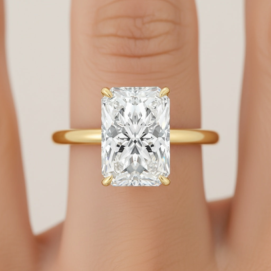 Aurevyn Moissanite 3.5Ct Radiant Cut Solitaire Yellow Gold Engagement Ring in Sterling Silver