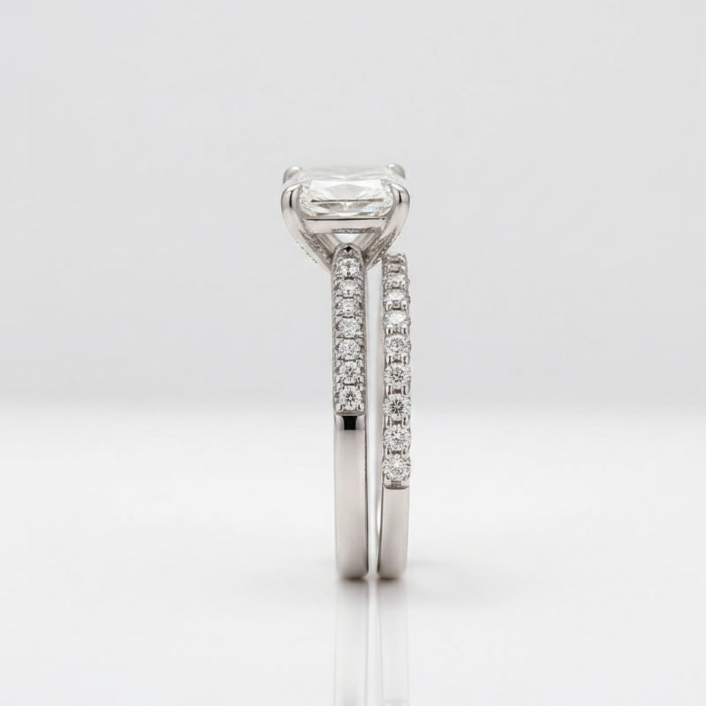Aurevyn Moissanite 3.5Ct Radiant Cut White Gold Engagement Ring with Pavé Ring