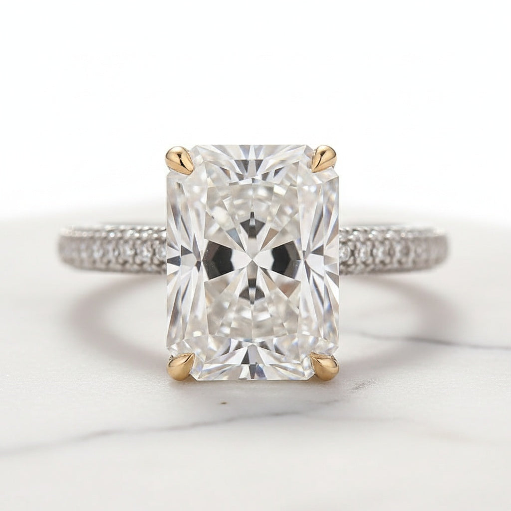 Aurevyn Moissanite 3.5Ct Radiant Cut White Gold Engagement Ring with Pavé Ring