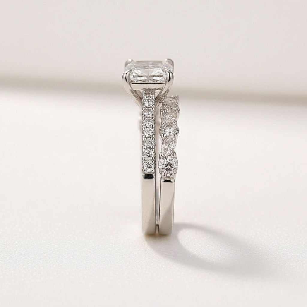 Aurevyn Moissanite 3.5Ct Radiant Cut White Gold Wedding Ring with Round & Marquise Cut Wedding Ring