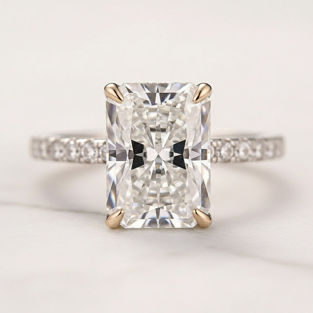 Aurevyn Moissanite 3.5Ct Radiant Cut White Gold Wedding Ring with Round & Marquise Cut Wedding Ring