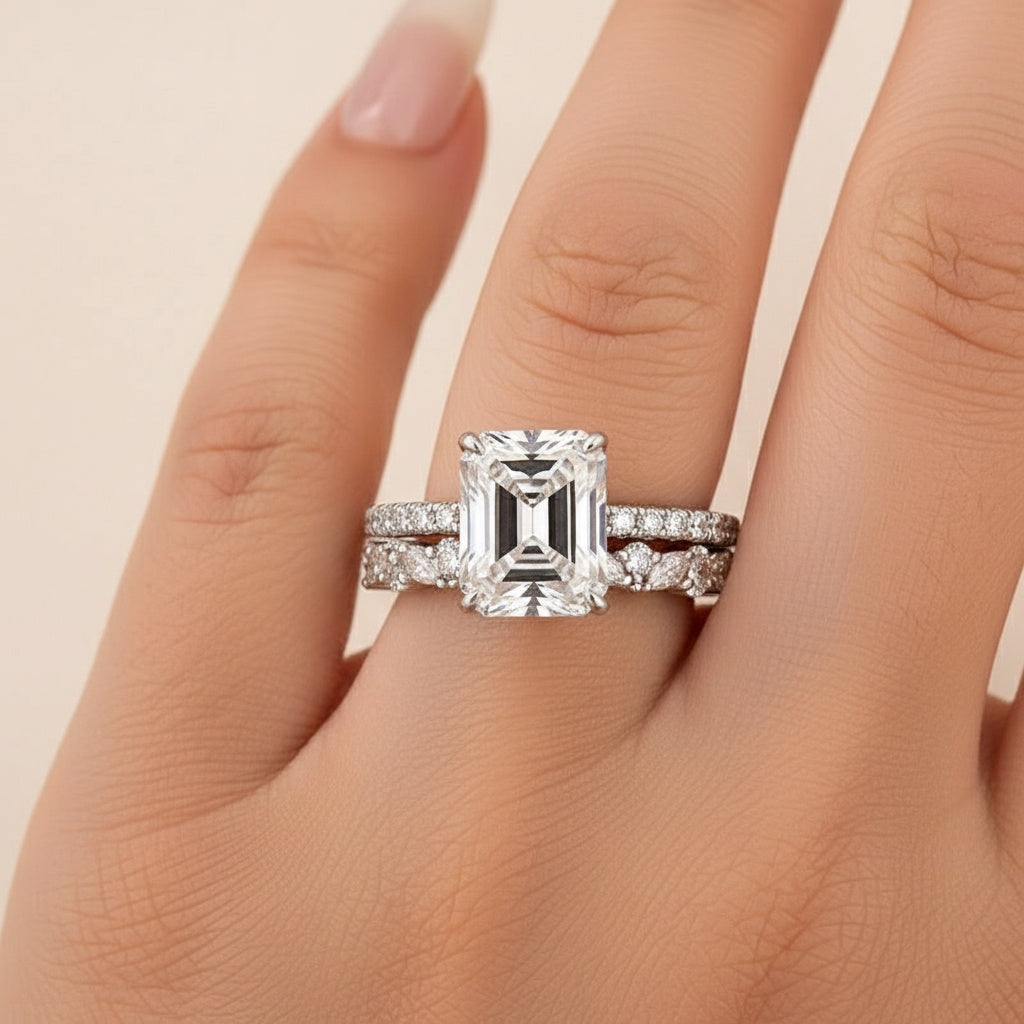 Aurevyn Moissanite 3.5Ct Radiant Cut White Gold Wedding Ring with Round & Marquise Cut Wedding Ring