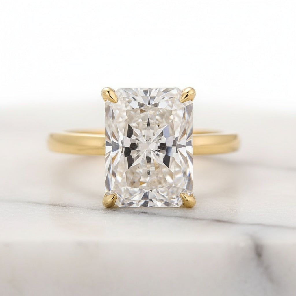 Aurevyn Moissanite 3.5Ct Radiant Cut Yellow Gold Wedding Ring with Enhancer Ring