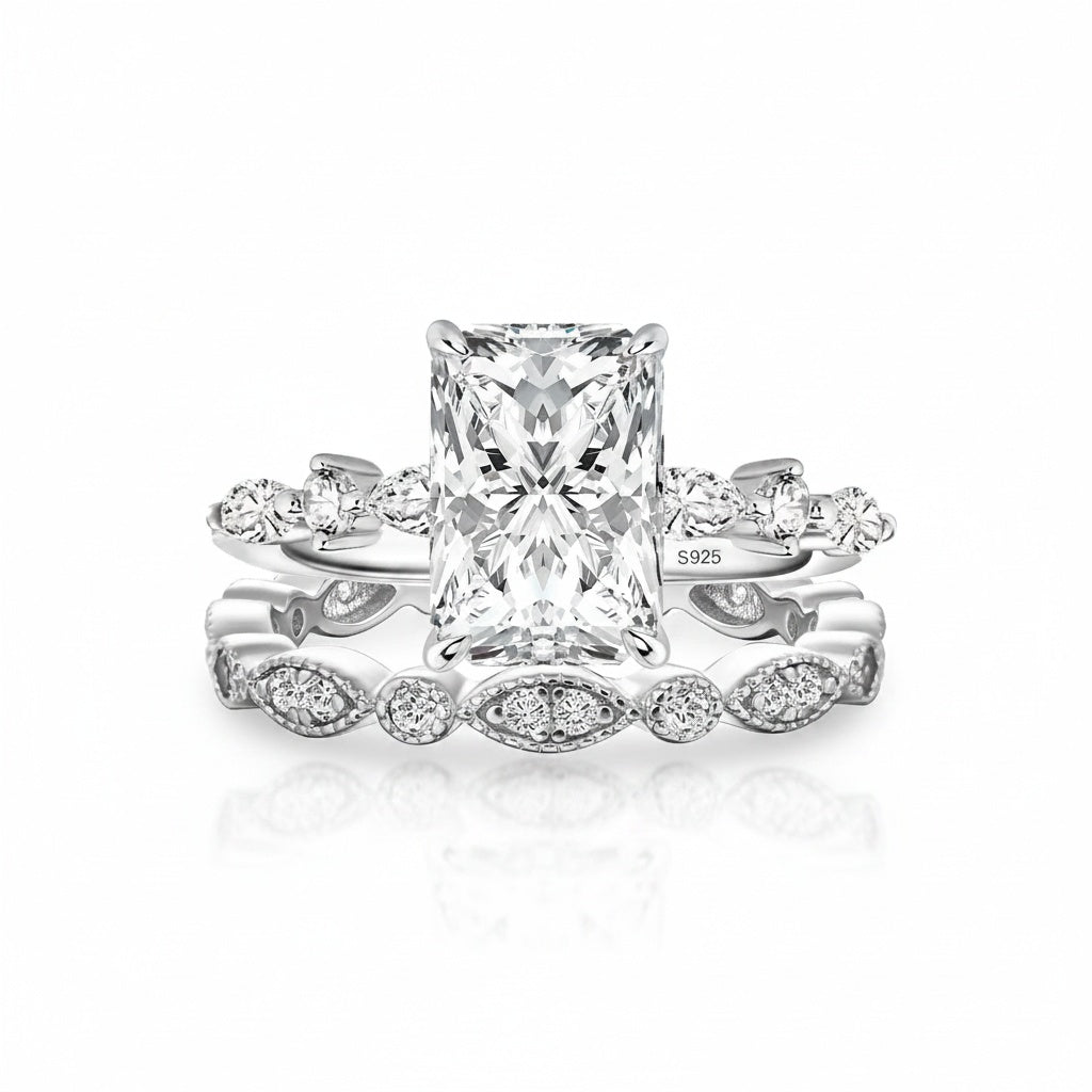 Aurevyn Moissanite 3.5Ct Side Stone Radiant Cut White Gold Wedding Ring Set