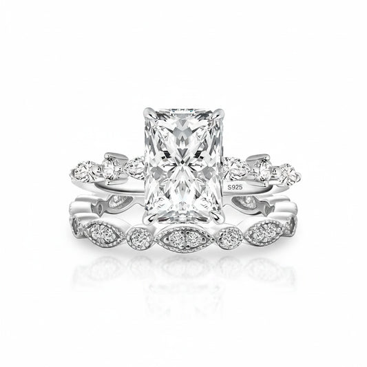 Aurevyn Moissanite 3.5Ct Side Stone Radiant Cut White Gold Wedding Ring Set